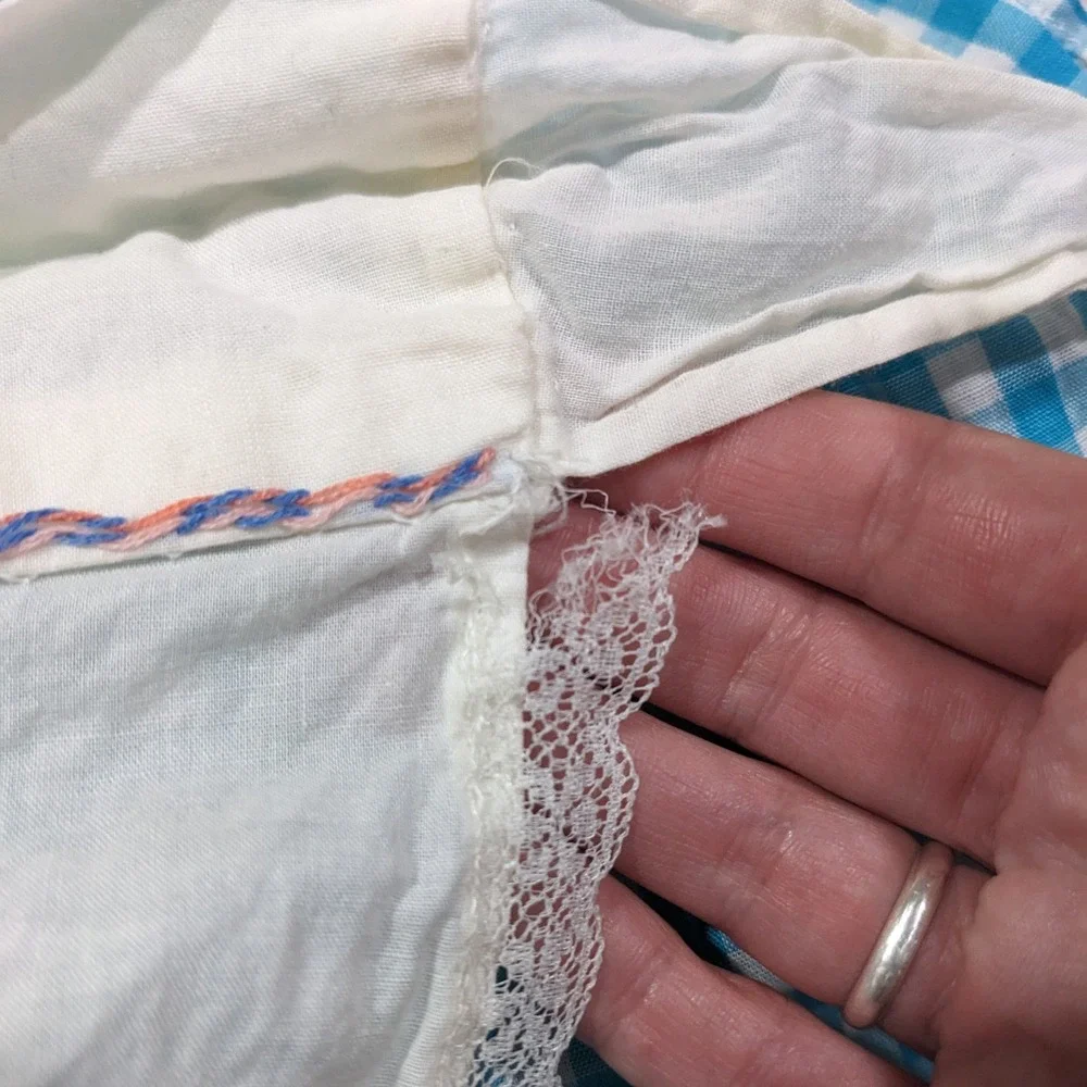 Vintage Cobbler Half Apron Lot of 4 1960s Floral Gingham Embroidered Cottagecore